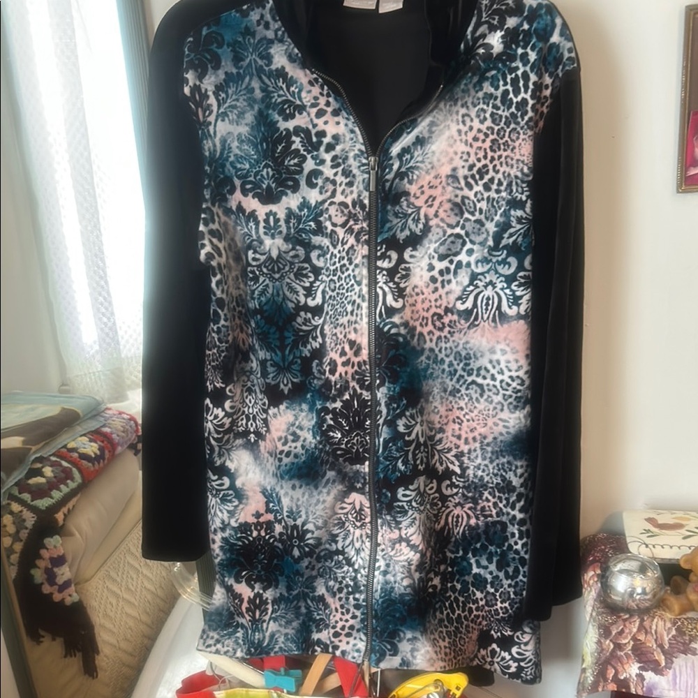Chico's Black and Blue Patterned Jacket